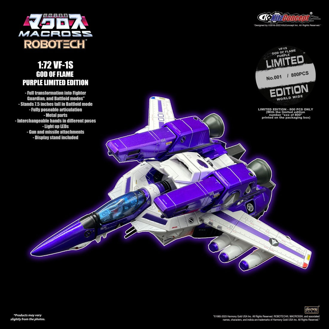 Macross 1/72 VF-1S God of Flame Purple Limited Edition w/ Fast Pack Armor - KitzConcept